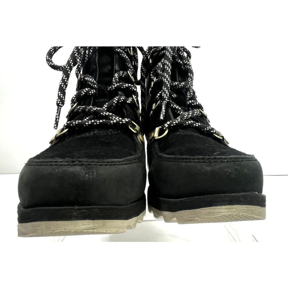 Sorel Boots Ankle Lug Boots Hiking Black Size 8 Suede Sneakchic Water Proof - Picture 6 of 14